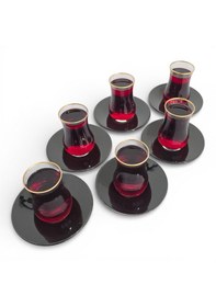 Resim Sudedi Home Altın Yaldızlı Çay Bardağı Seti Siyah Tabaklı 6 Lı Cam Çay Takımı Siyah 