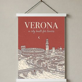 Resim Verona Line Art Print - Rust Arena Ponte Pietra Skyline Wall Art - With Hanger - White / 20 x 28" (50x70 cm) 