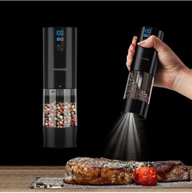 Resim Motion003 Elektrikli Tuz Ve Biber Değirmeni Seti Siyah 1 Usb Şarjlı Küçük Öğütücü Lcd Ekran Ayarlanabilir Kabağlık Ev Mutfak Restoran Barbekü 