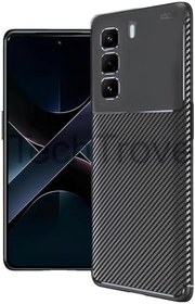 Resim İnfinix Hot 50 4G Kılıf Karbon Tasarımlı İnce Yapılı Kamera Koruma Çıkıntılı Kapak Siyah 
