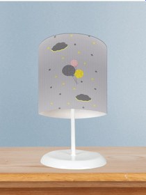 Resim Mekta Home Bebek Ve Çocuk Odası Gri Zemin Balonlu Yıldızlı Bulut Desenli Abajur 