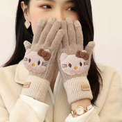 Resim Sanrio Karikatür Kadınlar İçin Sıcak Peluş Eldivenler Dokunmatik Ekran Moda Sonbahar ve Kış Sıcak Bisiklet Kayak Açık Eldivenler, Tek Beden 