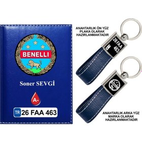 Resim Plakanıza Özel Benelli Logolu Lacivert Ruhsat Kabı Ve Anahtarlık 