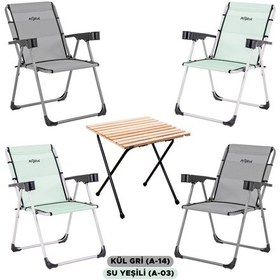 Resim 4 Adet Katlanır Kamp Sandalyesi Ve Masa Seti - Rock - Kül Gri / Su Yeşili - Bardaklıklı - 140 Kg Çok Renkli 