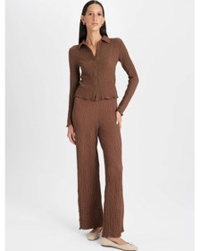 Resim Defacto Regular Fit Beli Lastikli Basic Düz Bürümcük Pantolon D4415AX24AUBN254 Kahve 