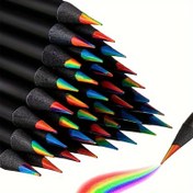 Resim 12 Parça 7'si-1'de Çok Renkli Gradyan Kalem Seti, Toz-Suya Dayanıklı, 2mm Kalınlığında Kırılmaz Uç, Yağ Bazlı Ahşap Çizim/Yazı Malzemeleri, Yetişkinler ve Gençler için Boyama 