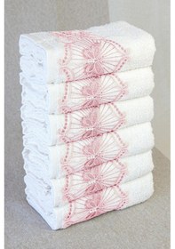 Resim %100 Pamuklu, Hediyelik, Mevlüt Ve Çeyizlik Lüks Kutulu Pembe Güpürlü 6'lı Havlu Seti Pembe 