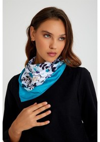 Resim Beyaz Bandana Fular Saten Kumaş Çiçek Desenli 1014 42 Beyaz 