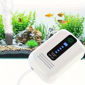 Resim Metal Çıkışı ile Sessiz 2.5W Akvaryum Hava Pompası, 40 GPH, 454.25 L Kapasiteli, Otomatik Çalışma, Ultra-Sessiz Köpükler, Şarj Edilebilir Lityum Pil, Kolay Montaj, Ev Akvaryumları için İdeal, Sessiz Balık Tankı Pompası | Modern Estetik | Dayanıklı İnşaat, Balık Tankı Pompası 
