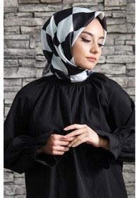 Resim Afvente Kareli Desen Siyah - Beyaz Pamuk Eşarp 