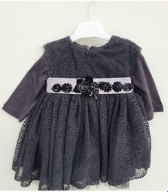 Resim Zekids Kız Bebek Çocuk Uzun Kol Çiçek Detaylı Abiye Elbise-12335-siyah Siyah 