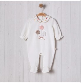 Resim Lamato Baby Örme Çiçek Aksesuarlı Kız Bebe Tulum Ekru 