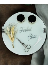 Resim Cherish Gümüş Beyaz Söz Nişan Tepsisi Krem Krem 