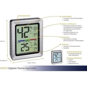 Resim Royal Rain Store Dostmann Exacto Dijital Termo-Higrometre, 30.5047.54, Nem, Sıcaklık, Sağlıklı Yaşam Iklimi, Özellikle Hassas Sensörlü, U 74 x G 26 (48) x Y 90 mm 