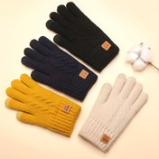 Resim Kalın Çift Katlı Örme Eldiven Toptan Artı Kadife Soğuk Geçirmez Sıcak Eldivenler Düz Renk Dokunmatik Ekran Eldivenleri Kısa Elastik Eldivenler Kış İçin 