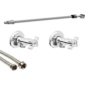 Resim Arçe Krom Taharet Borusu Uzun+2 Adet Taharet Musluğu 50 cm Flex Hortum Klozet Montaj Seti 