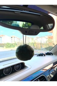 Resim S&E TASARIM Haki Peluş Ponpon Dikiz Süsü Dikiz Aynası Süsü Taşlı Ipli 