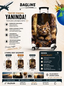 Resim Bagline Likralı Esnek Kumaş Yavru Kedi Baskılı Dayanıklı Valiz ve Bavul Kılıfı 