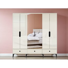 Resim Serez 6 Kapaklı Çekmeceli Dolap Gardırop Beyaz 