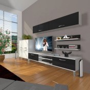 Resim Decoraktiv Eko 6Y Slm Dvd Krom Ayaklı Tv Ünitesi Tv Sehpası Beyaz Siyah 