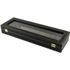 Resim Siyah Renk Cam Kapaklı İçi Bej Astarlı 3'lü Deri Tesbih Kutusu 