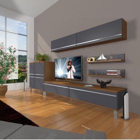 Resim Decoraktiv Eko 6y Mdf Std Krom Ayaklı Tv Ünitesi Tv Sehpası - Ceviz - Antrasit 
