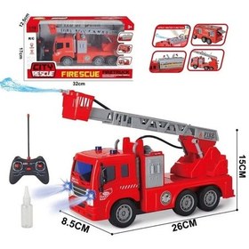 Resim 1:18 Su Atan İtfaiye Arabası 5 Fonksiyonlu Uzaktan Kumandalı Sarjlı Oyuncak Kırmızı 