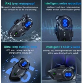 Resim Y5X Rgb Işıklı Intercom 5 Kişi Bağlantılı 1000MAH Motosiklet Bluetooth Kulaklık Seti 