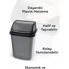 Resim Gri Kapaklı 20 Litre Plastik Çöp Kovası, Ev, Ofis, Banyo ve Mutfak Için Uygun 