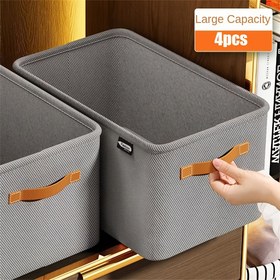 Resim 4 adet Büyük Kapasiteli Kumaş Depolama Kutuları - Kolları ile Katlanabilir, Kalın Duvarlı Düzenleyici Kutular, Giysiler ve Ev Gereksinimleri için, Gri, Gardırop, Yatak Altı Depolama, Yatak Altı Depolama için Mükemmel, Şık Depolama Kutusu, Dayanıklı Kumaş Kutusu, Yatak Altı Depolama Düzenleyici, Yatak Altı Depolama Düzenleyici 
