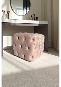 Resim Küp Puf - Best İthal Kadife Babyface Kumaş Varak Baskı - Modern Ve Şık Dekoratif Puf&bench Pembe - Pudra 