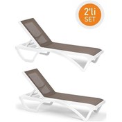 Resim Omnipazar Sy-2534 Beyaz-kahve Royal Fileli Lüks Şezlong 2'li Set Beyaz - Kahverengi 
