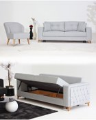 Resim Velura Home & Living Nola Koltuk Takımı 3+1 & Bazalı Yataklı Koltuk & Kanepe - Keten 