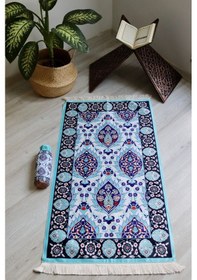 Resim Pratik Ve Taşınabilir Ipek Dokulu Keseli Seccade Çini Desenli S10014 Mavi 