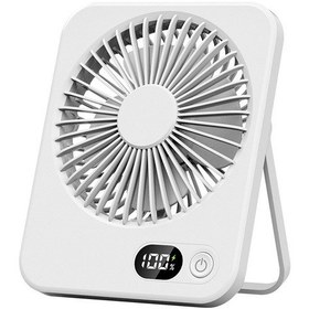 Resim Şarj Edilebilir Taşınabilir Ekranlı Masa Vantilatörü Beyaz, 