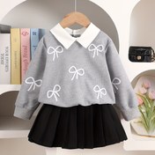 Resim 2 Parça Kız Çocuk Papyonlu Pilisli Etek Takımı - Sonbahar 