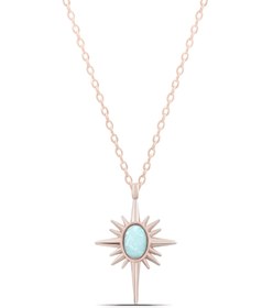 Resim Kutup Yıldızı Kadın Beyaz Opal Taşlı 925 Ayar Gümüş Rose Kolye 