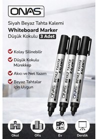 Resim Onas Siyah Beyaz Tahta Kalemi Whiteboard Marker Düşük Kokulu 3 Adet 
