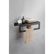 Resim Alka Metal 30 Cm Siyah Raflı Havlu Askısı, Metal Raflı Havluluk, Otel Banyo Askısı, Mutfak Banyo Raflı Havluluk 