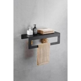 Resim Alka Metal 30 Cm Siyah Raflı Havlu Askısı, Metal Raflı Havluluk, Otel Banyo Askısı, Mutfak Banyo Raflı Havluluk 