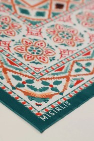 Resim Zümrüt Yeşili Etnik Motifli İpek Eşarp 