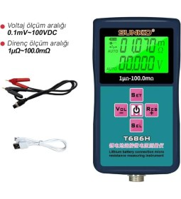 Resim Sunkko T686H Hassas Pil Iç Direnç ve Voltaj Test Cihazı (0-100V - 0-100 Ohm) 