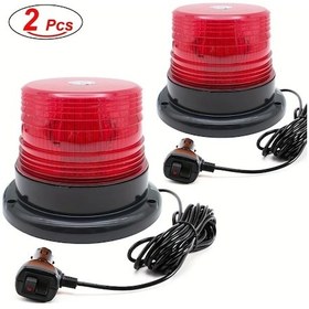 Resim Tongdashop Kırmızı 2 Adet Amber Led Beacon Manyetik Tabanlı 12-24v Güvenlik Işığı 