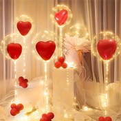 Resim 12 adet 18 inç şeffaf balon seti, doğum günü, düğün, mezunluk mevsimi ve yıldönümü kutlamaları için uygun, büyük kırmızı kalp balonları ile - iç ve dış mekan balon dekorasyonu, elektrikli aksesuarlar içermez, güç gerektirmez 
