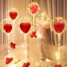 Resim 12 adet 18 inç şeffaf balon seti, doğum günü, düğün, mezunluk mevsimi ve yıldönümü kutlamaları için uygun, büyük kırmızı kalp balonları ile - iç ve dış mekan balon dekorasyonu, elektrikli aksesuarlar içermez, güç gerektirmez 
