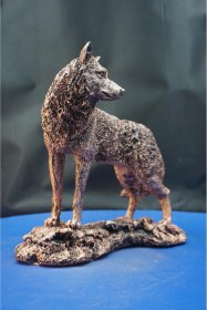 Resim Özel Tasarım Kurt Heykel Biblo Alfa Kurt Hediyelik Dekoratif Aksesuar 24 Cm Bronz 