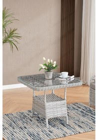 Resim Duru 4 Kişilik Rattan Bahçe Balkon Mutfak Masa Takımı Gri 