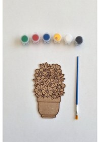 Resim Boya, Eğlen, Keşfet - Çocuklar İçin Eğitici Saksıda Çiçek 3 Parça Ahşap Boyama Seti 