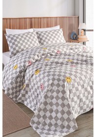 Resim Kapitone Yatak Örtüsü Seti Çift Kişilik Good Luck Gri Gri 