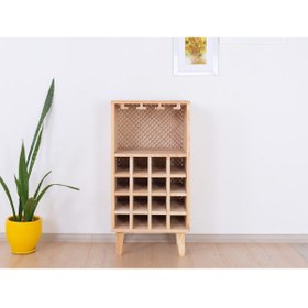 Resim mywoodteks Ahşap Şaraplık - Çok Amaçlı Bardak ve Şişe Rafı, Ayaklı Modern Şarap Dolabı 